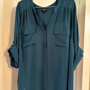 Torrid Harper Teal Blouse with 3/4 Roll-Up Sleeves